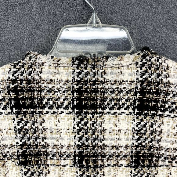 Zara Blazer Cropped Women Medium black beige Plaid Tweed Jacket Blogger Favorite - Picture 14 of 16